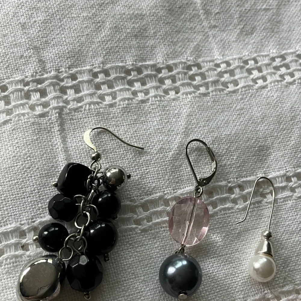 Vintage Bead & Pearl Hook Dangle Earrings Set - 3‎ pair